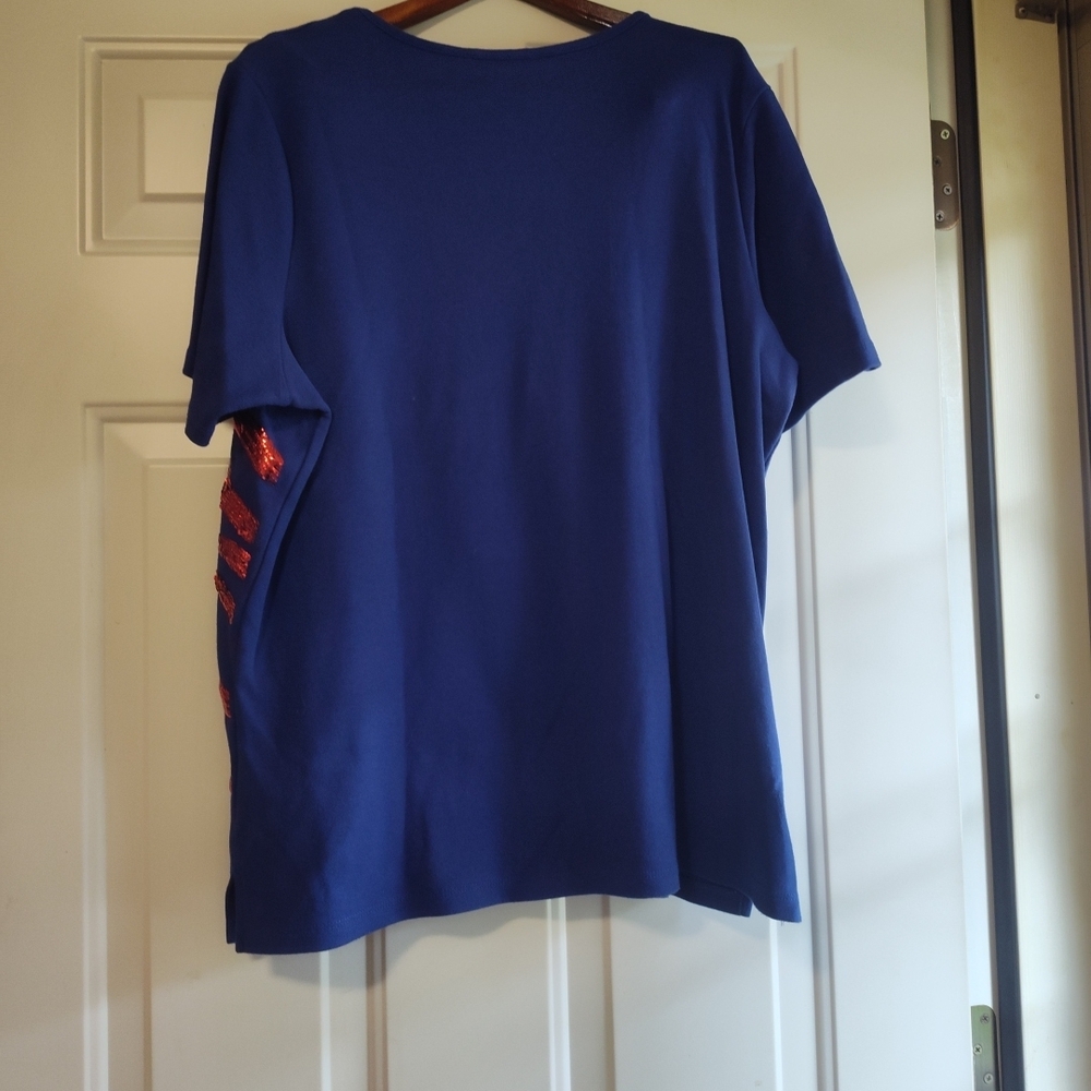 Quacker Factory Blue Tee with Red and White Stars - Picture 7 of 7